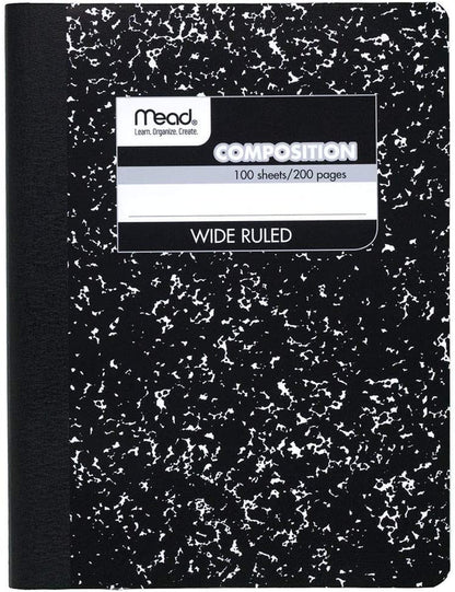 Composition Notebooks, 3 Pack, Wide Ruled Paper, 9-3/4" X 7-1/2", 100 Sheets per Comp Book, Black Marble (38301)