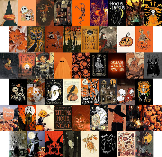 Halloween Wall Decor, Halloween Posters Wall Art Decor, 54Pcs (4X6 Inch), Aesthetic Halloween Pictures Wall Decoration for Teen Girls, Halloween Collage Kit, Witchy Room Decor