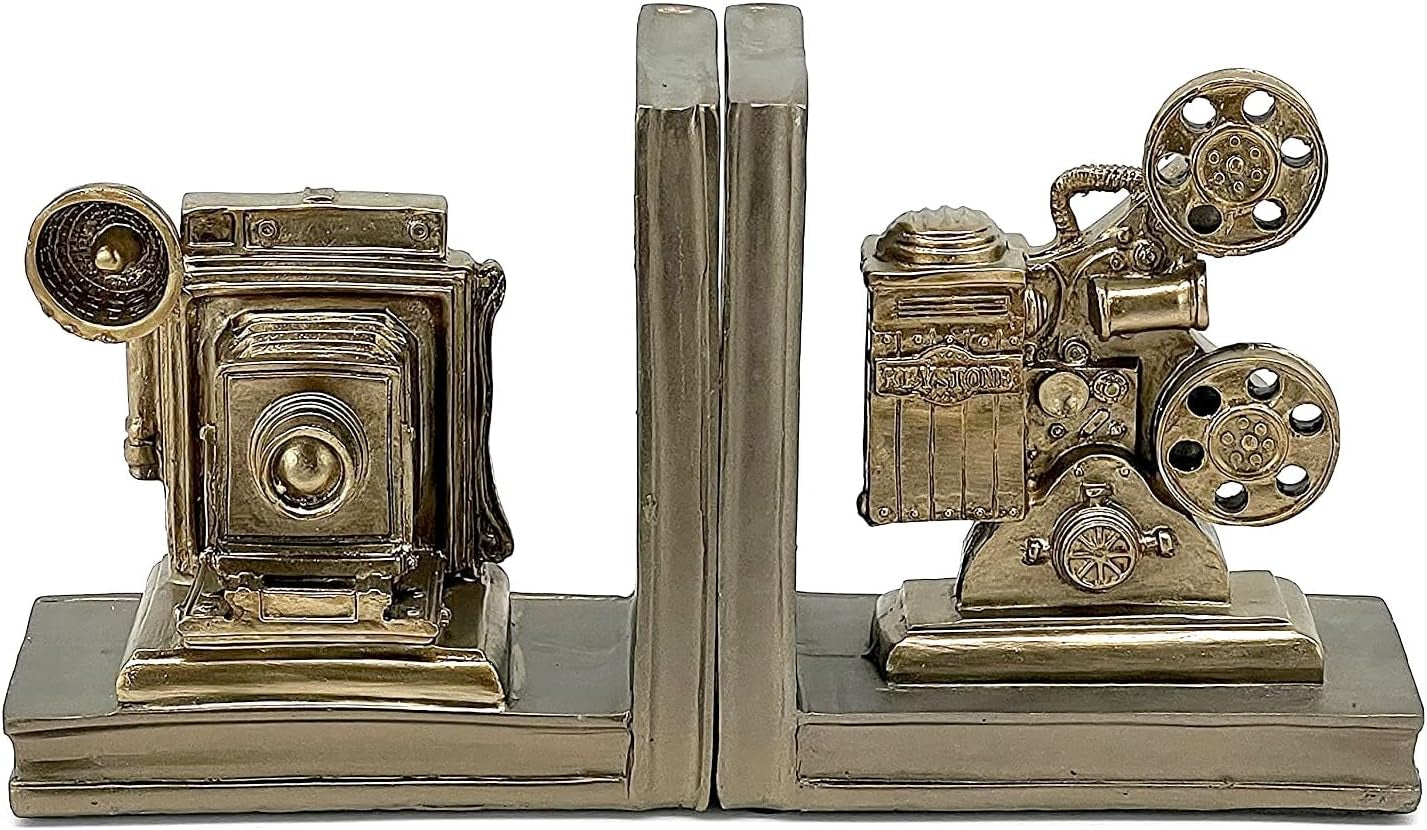 Decorative Bookends Vintage Camera Projector Book Ends Statues Office Library Bookshelves Support Artist Designer Photographer Art Director Creative Gifts Antiques Boho Farmhouse Home Decor