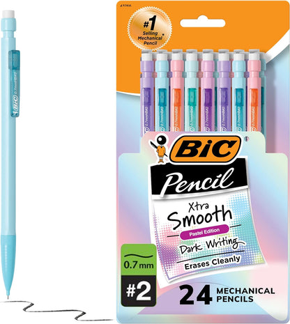 Xtra-Smooth Pastel Mechanical Pencils with Erasers, Medium Point (0.7Mm), 24-Count Pack, Bulk Mechanical Pencils for School or Office Supplies