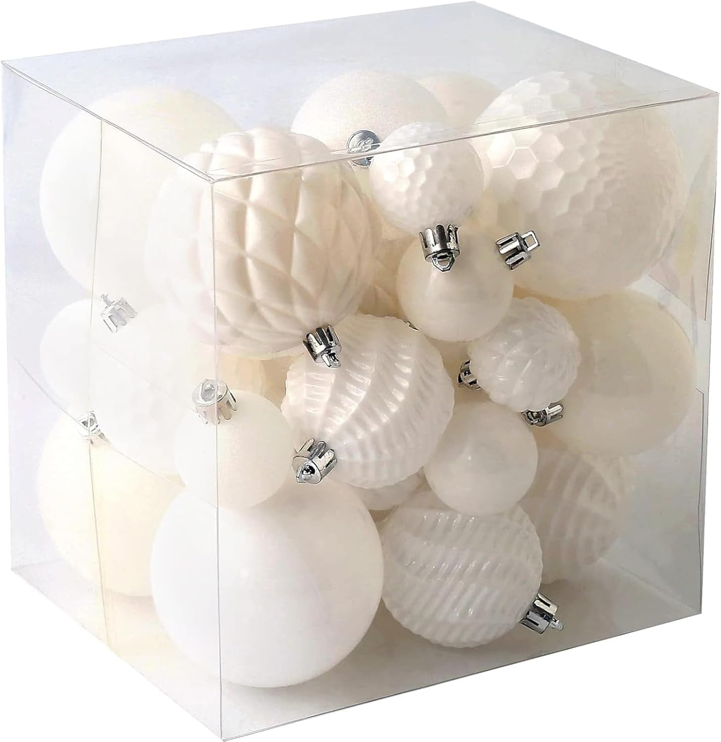 Christmas Balls Ornaments -36Pcs Shatterproof Christmas Tree Decorations with Hanging Loop for Xmas Tree Wedding Holiday Party Home Decor,6 Styles in 3 Sizes(White)