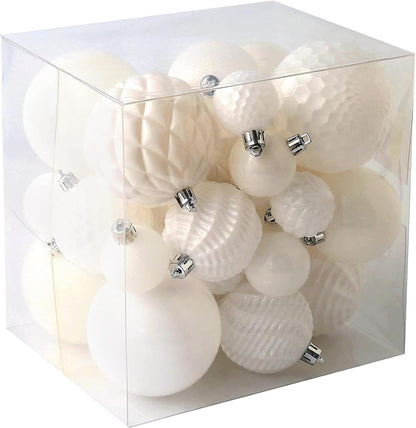 Christmas Balls Ornaments -36Pcs Shatterproof Christmas Tree Decorations with Hanging Loop for Xmas Tree Wedding Holiday Party Home Decor,6 Styles in 3 Sizes(White)