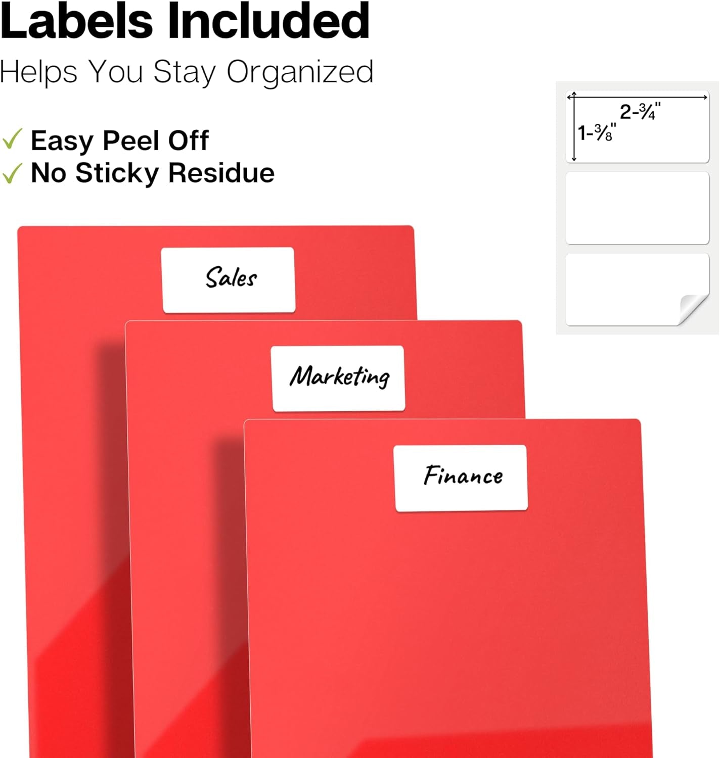 Plastic Folders with Pockets - (Red, 3 Pack), 2 Pocket Poly Folders for School, Home or Office, Durable Heavy Duty File Folders, Includes Removable Adhesive Labels