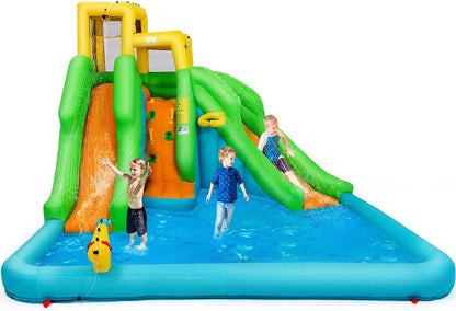 Inflatable Water Slide, 6 in 1 Kids Waterslide Park for Outdoor W/Blower, Dual Slides for Racing Fun, Splash Pool, Blow up Water Slides Inflatables for Kids and Adults Backyard Party Gifts
