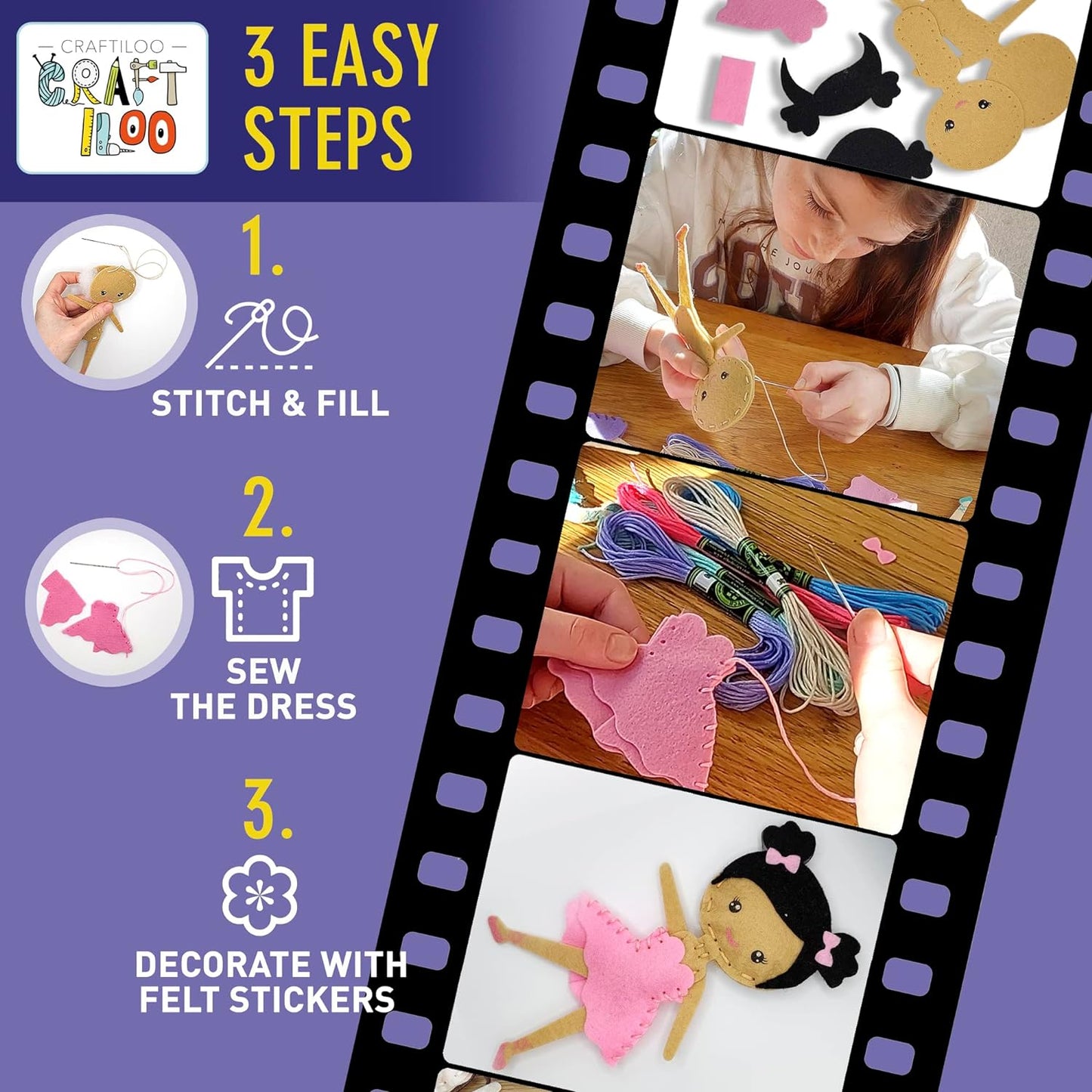 Ballerina Dancers Sewing Kit for Kids, Fun and Educational Craft Set for Boys and Girls Age 5-12, Sew Your Own Felt Ballerina Craft Kit for Beginners (Ballerina Kit)