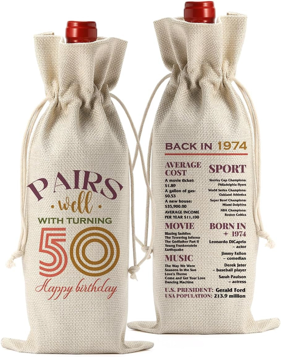 Funny 50Th Birthday Gifts for Her Women Men 50 Year Old Gifts for Women Wine Bag Happy Anniversary 50Th Birthday Party Supplies Decorations Wine Bags for Mom Dad Grandma Coworker