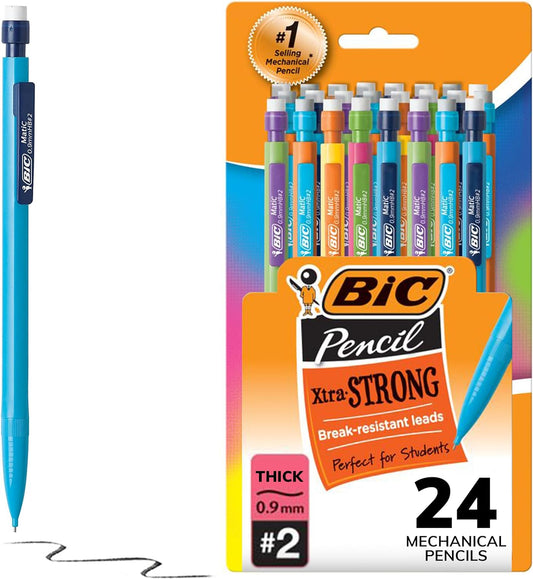 Xtra-Strong Thick Lead Mechanical Pencil, with Colorful Barrel Thick Point (0.9Mm), 24-Count Pack, with Erasers (MPLWP241)