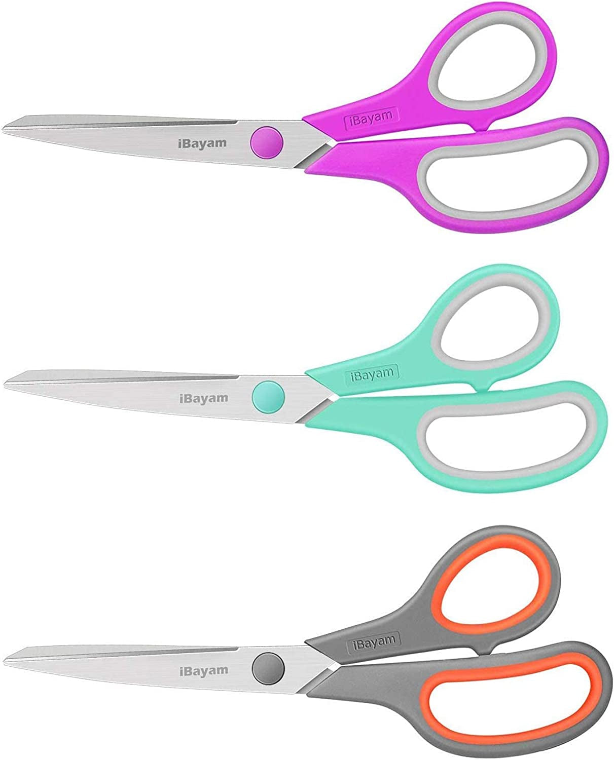 Scissors All Purpose Heavy Duty 3-Pack, Christmas Gifts Wrapping Paper Cutter Tool, Ultra Sharp 8" Thick Blade Comfort-Grip Scissors for Christmas Ornaments Decorations Home Crafts Supplies