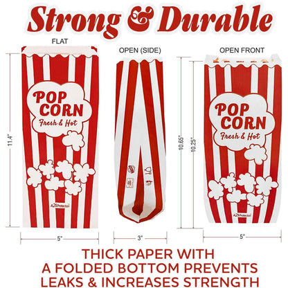 Popcorn Bags 2oz   Bulk Pack of 125   Large White & Red Individual Pop Corn