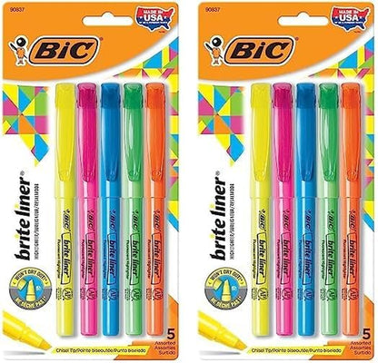 Brite Liner Highlighters, Chisel Tip, 5-Count Pack of Highlighters Assorted Colors, Ideal Highlighter Set for Organizing and Coloring