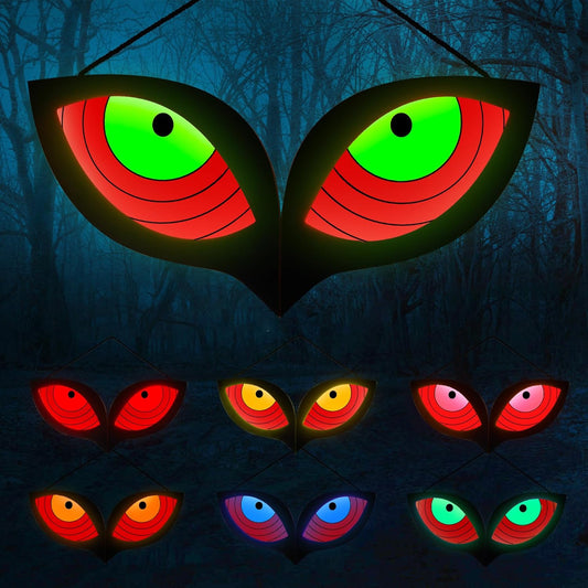 Halloween Decorations Spooky Eyes Lights, 21 Inch Large Wooden Halloween Eyes Lights with 7 Color Modes, Battery/Usb-Powered, Super Bright Realistic Owl Eyes for Indoor Outdoor Halloween Décor