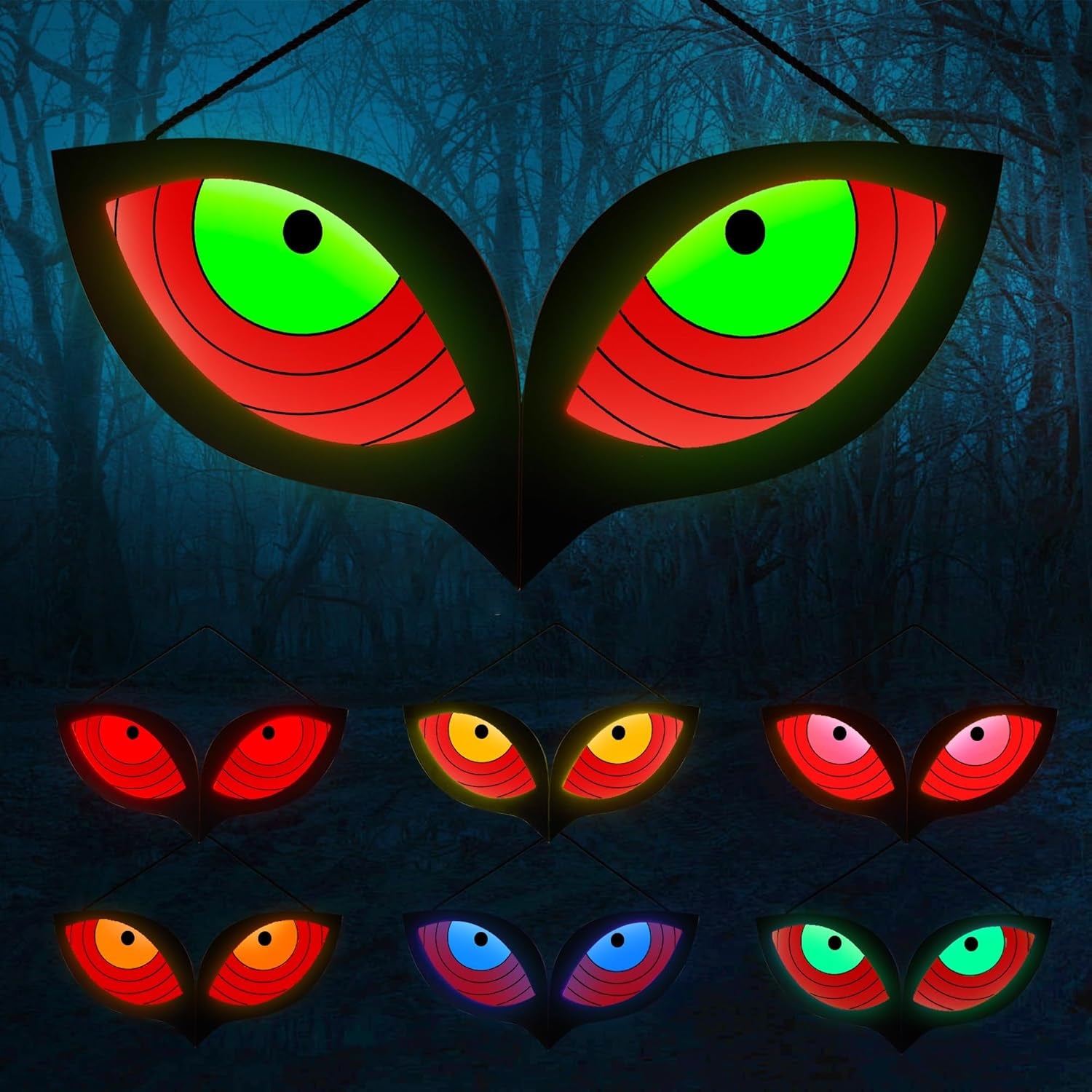 Halloween Decorations Spooky Eyes Lights, 23.6 Inch Large Wooden Halloween Eyes Lights with 7 Color Modes, Battery/Usb-Powered, Super Bright Realistic Owl Eyes for Indoor Outdoor Halloween Décor
