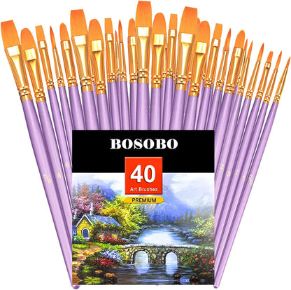 Paint Brushes Set, 2 Pack 20 Pcs Round-Pointed Tip Paintbrushes Nylon Hair Artist Acrylic Paint Brushes for Acrylic Oil Watercolor, Face Nail Art, Miniature Detailing & Rock Painting, Blue