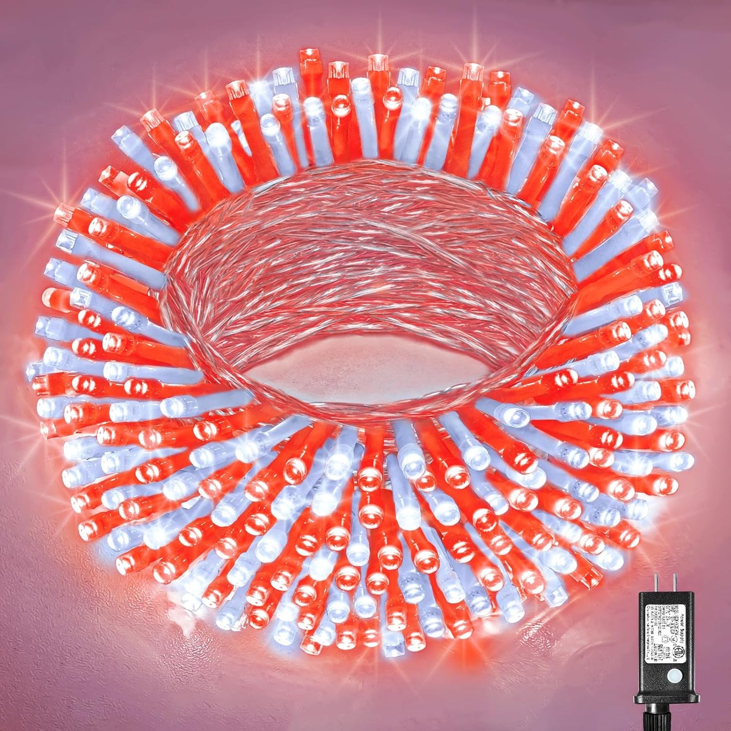 200 LED Christmas Lights Outdoor - 66Ft Christmas String Lights 8 Modes Plug in Waterproof Twinkle Fairy Lights with Timer Memory for Indoor outside Bedroom Home Party Decoration, Red&White