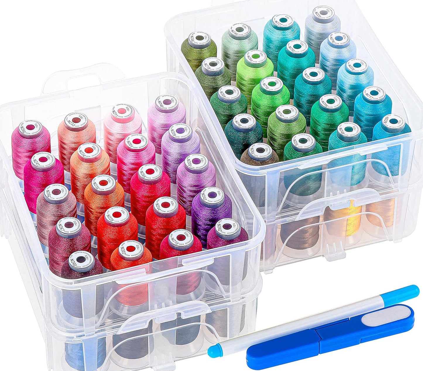 80 Spools 500M Each Embroidery Machine Thread with Clear Plastic Storage Box - Colors Compatible with Janome and Robison-Anton Colors