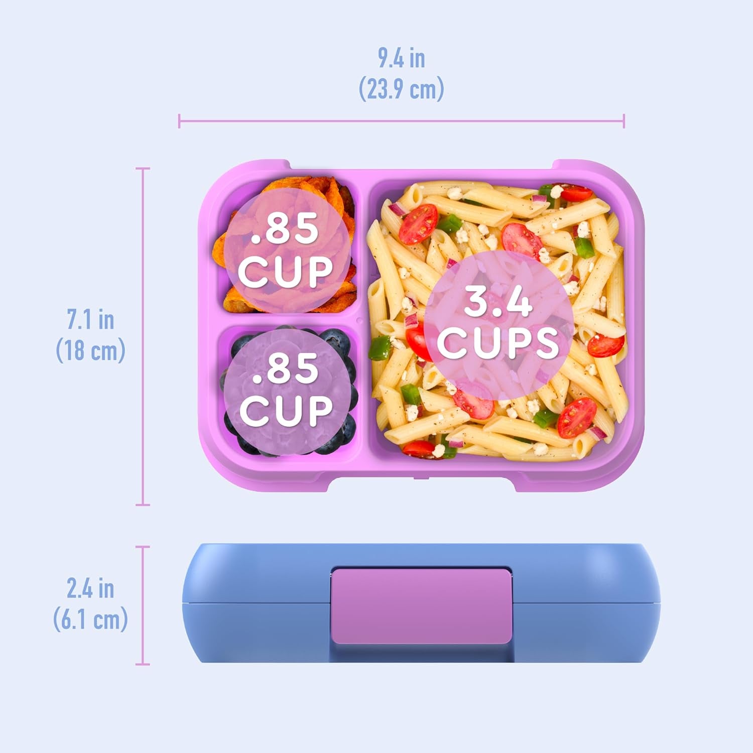 ® Pop - Leak-Proof Lunch Box & Removable Divider for Ages 8+ & Teens - Lunch Container Holds 5 Cups of Food; 3-4 Compartments; Microwave/Dishwasher Safe; 2 Year Warranty (Periwinkle/Pink)