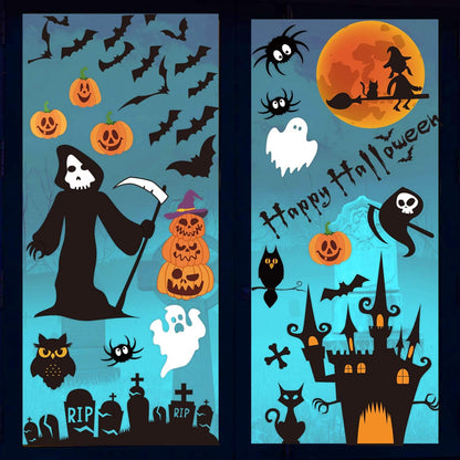 Halloween Window Clings,6 Sheet 85 Pcs Death Bat and Pumpkin Stickers Decals for Kids Window Glass Decoration