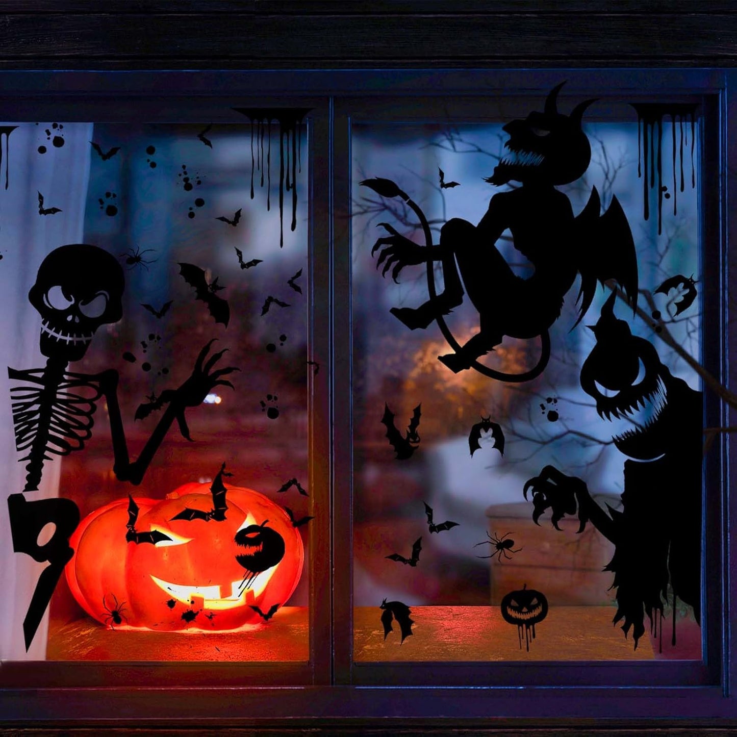 9 Sheets Halloween Decorative Window Stickers, Spooky Monster Window Sticker Halloween Horror Window Decals Scary Halloween Window Clings for DIY Door Home Party Decor (Style 4)