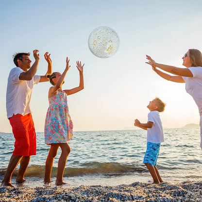 2PCS Inflatable Beach Balls, Glitter Beach Ball 16 Inch Clear Inflatable Ball with Gold Confetti for Kids Birthday Summer Pool Party