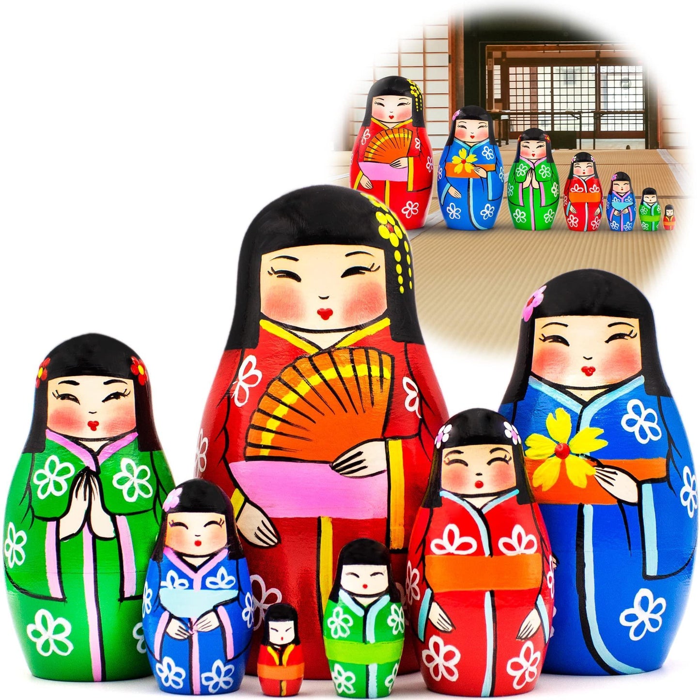 AEVVV Japanese Nesting Dolls Set of 7 pcs   Matryoshka Doll in Japanese Kimono