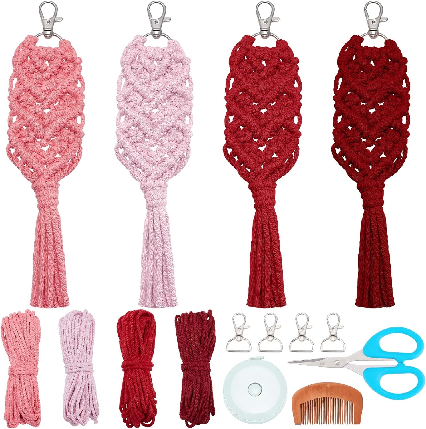 8 Set DIY Macrame Wristlet Keychain Kits for Adults Colorful Macrame Cord Knotting Kit Boho Mini Macrame Tassel Keychain with Instruction + Video for Car Key Purse Phone Wallet Charm