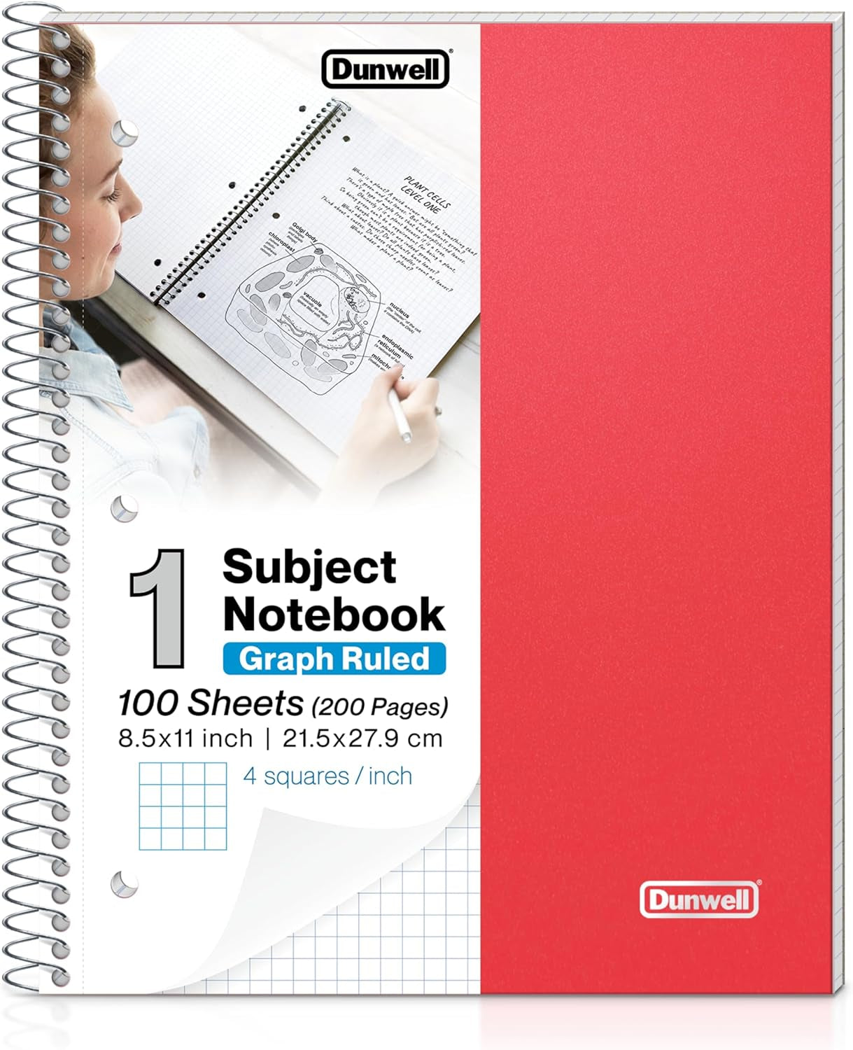 Graph Ruled Notebook, Black Plastic Cover, 100 Sheets 4X4 Graphing Paper, 8.5X11 Graph Paper Spiral Notebook, 1/4" Square Grid Notebook, Poly Pocket, Graph Notebook, Engineering Notebook