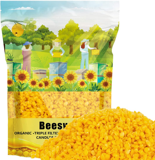 Yellow Natural Beeswax Pellets -  453G Beeswax Pastilles Pure Bulk Bees Wax Pellets Food Grade for DIY Beewax Making Candles Skin Care Lip Balm Soap Lotion (1Lb)