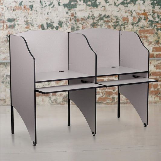 Kevin Starter Study Carrel with Thermal Fused Surface and Panels and Wire Management Grommets in Nebula Grey Finish