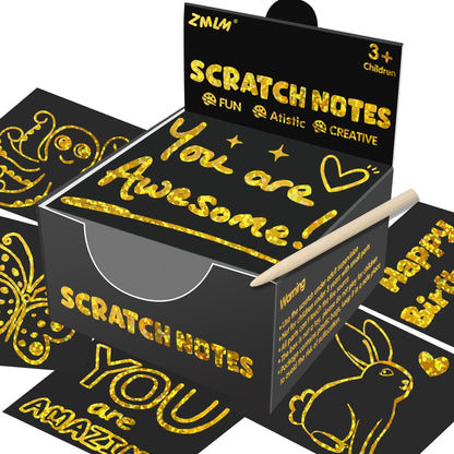 Scratch Art-Carft Gifts Christmas - 165 Holographic Gold Magic Scratch Paper Art Mini Notes Cards for Kids Bulk Party Favor Supplies for Girl Boy Toy Halloween Birthday Holiday Stocking Stuffer