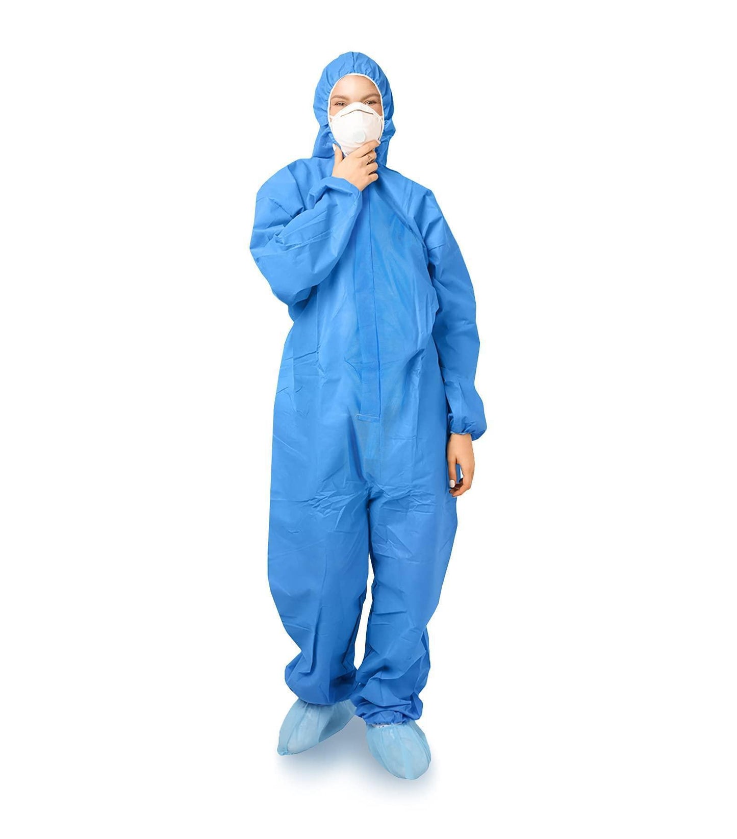 EZGOODZ Disposable Coveralls for Men Women Pack of 5 X Large Blue Hazmat Suits