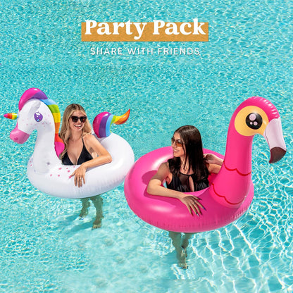 2-Pack Flamingo Unicorn Pool Float - Fun Beach Floaties, Inflatable Swimming Pool Tubes Party Toys, Lake Beach Floaty Swim Rings Summer Pool Raft Lounger for Adults & Kids