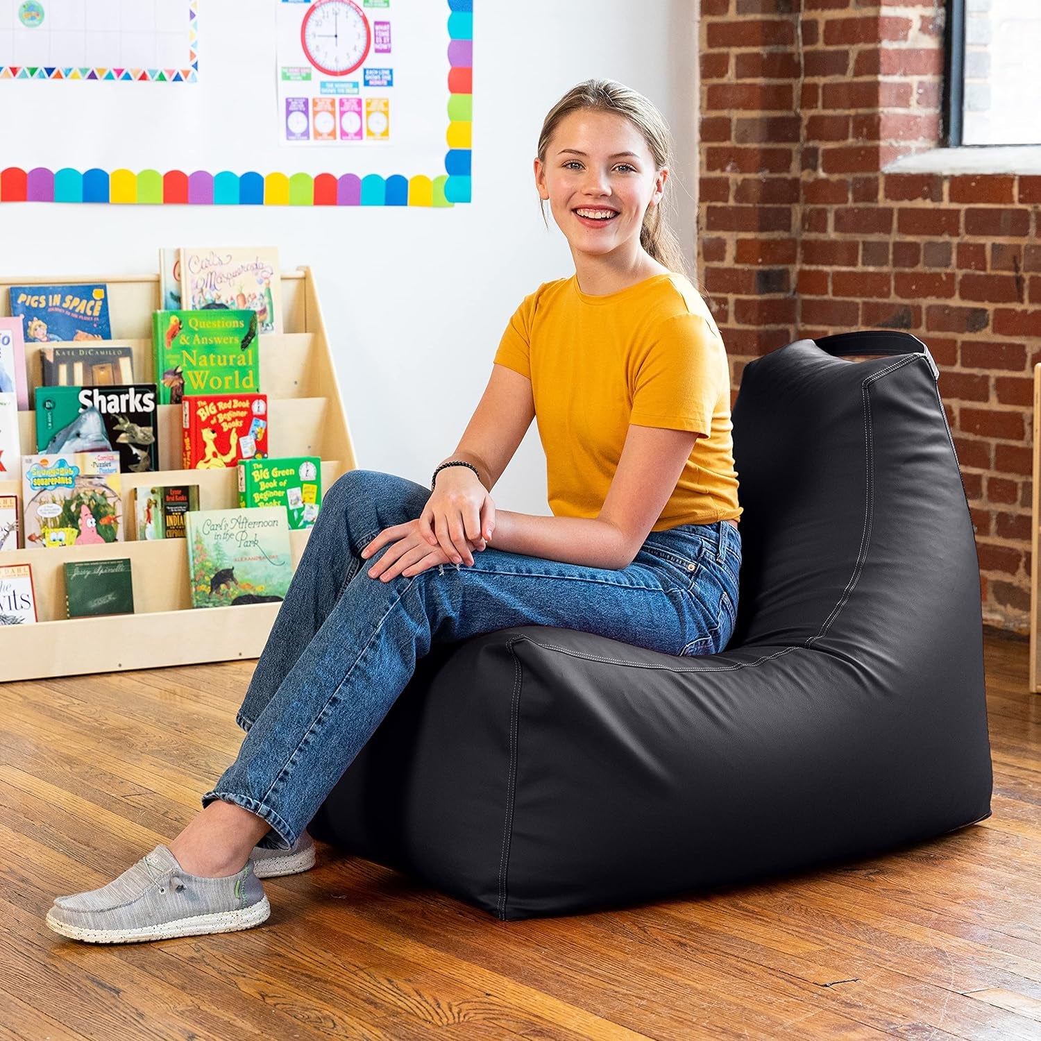 Juniper Jr Kids Classroom Bean Bag Chair, Premium Vinyl, Purple