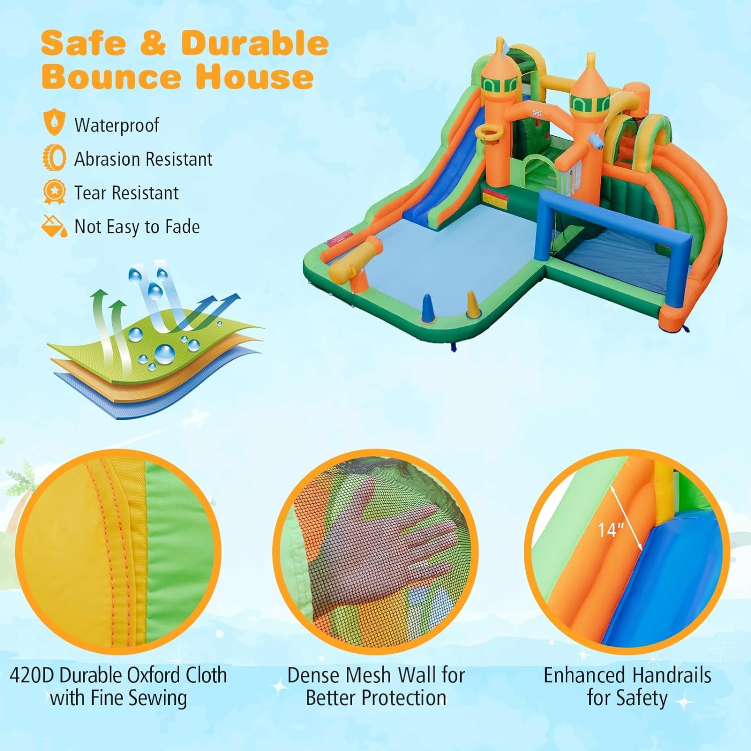 Inflatable Water Slide Park, 9 in 1 Mega Waterslide Bounce House for Outdoor W/Dual Slides, Giant Splash Pool, 735W Blower, Water Slides Inflatables for Kids and Adults Backyard Party Gifts