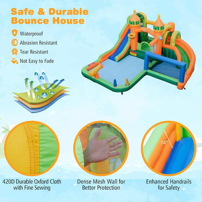 Inflatable Water Slide Park, 9 in 1 Mega Waterslide Bounce House for Outdoor W/Dual Slides, Giant Splash Pool, 735W Blower, Water Slides Inflatables for Kids and Adults Backyard Party Gifts