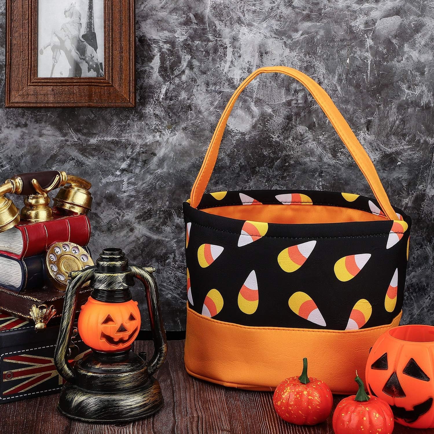 Halloween Trick or Treat Bags Halloween Candy Buckets Tote Bags Orange Black with Candy Corn Halloween Party Favor Bags for Halloween Supplies