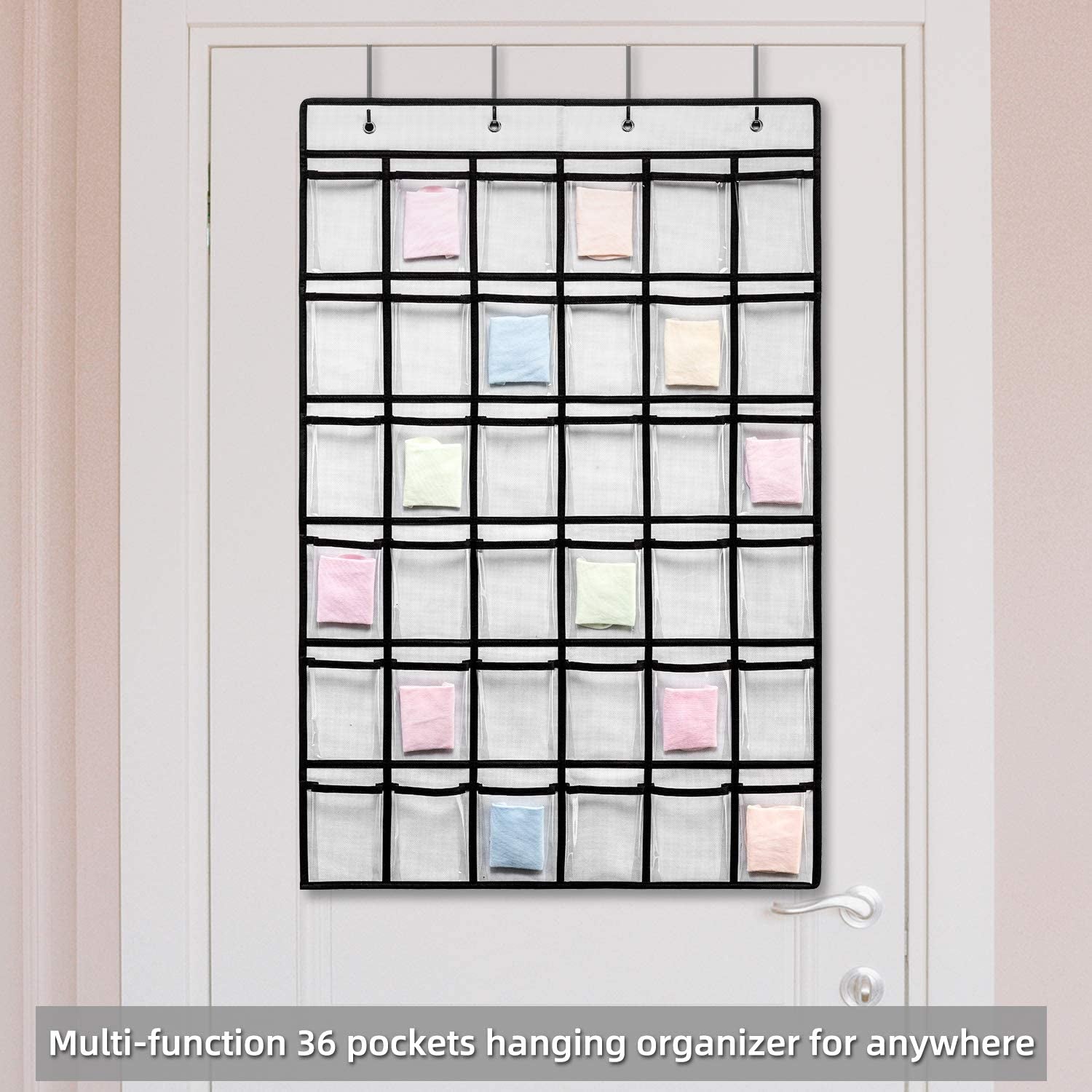 36 Clear Pockets Classroom Pocket Chart for Cell Phones, Pocket Chart for Calculator Phone Holder with 36 Number Stickers and Hooks (White)