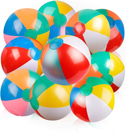 Inflatable Beach Ball Classic Rainbow Color Birthday Pool Party Favors Summer Water Toy Fun Play Beachball Game for Kid Boys Girls 8 to 12 Inches from Inflated to Deflated (10 PCS)