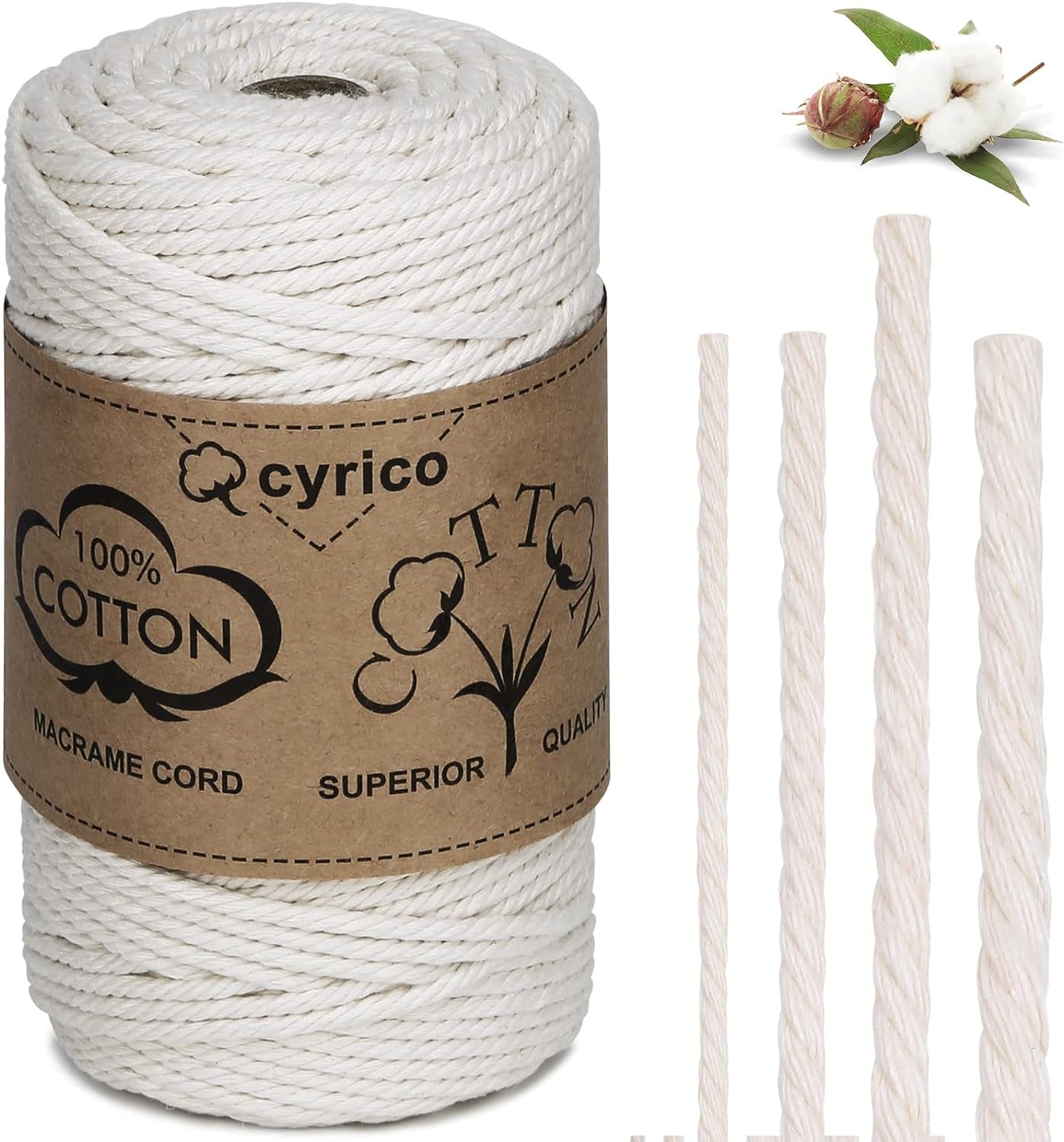 Macrame Cord 5Mm, 120Yards 100% Natural Cotton Cord Macrame Rope - Macrame String Twisted Cotton Craft Cord for Plant Hangers, Crafts Knitting, Wall Hangings, Wedding Decor