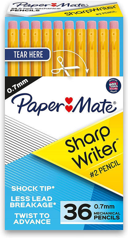 Sharpwriter Mechanical Pencils 0.7 Mm 2 Pencil Pencils for School Supplies, Yellow, 36 Count