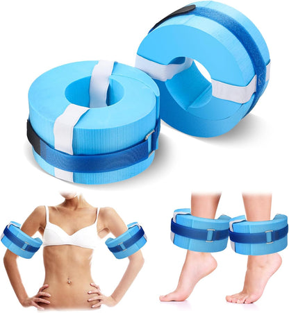 2 Pcs Foam Swim Aquatic Cuffs Equipment Water Aerobics Float Ring with Detachable Hook and Loop Fastener Fitness Workout Set for Swimming Fitness Training Pool Exercise