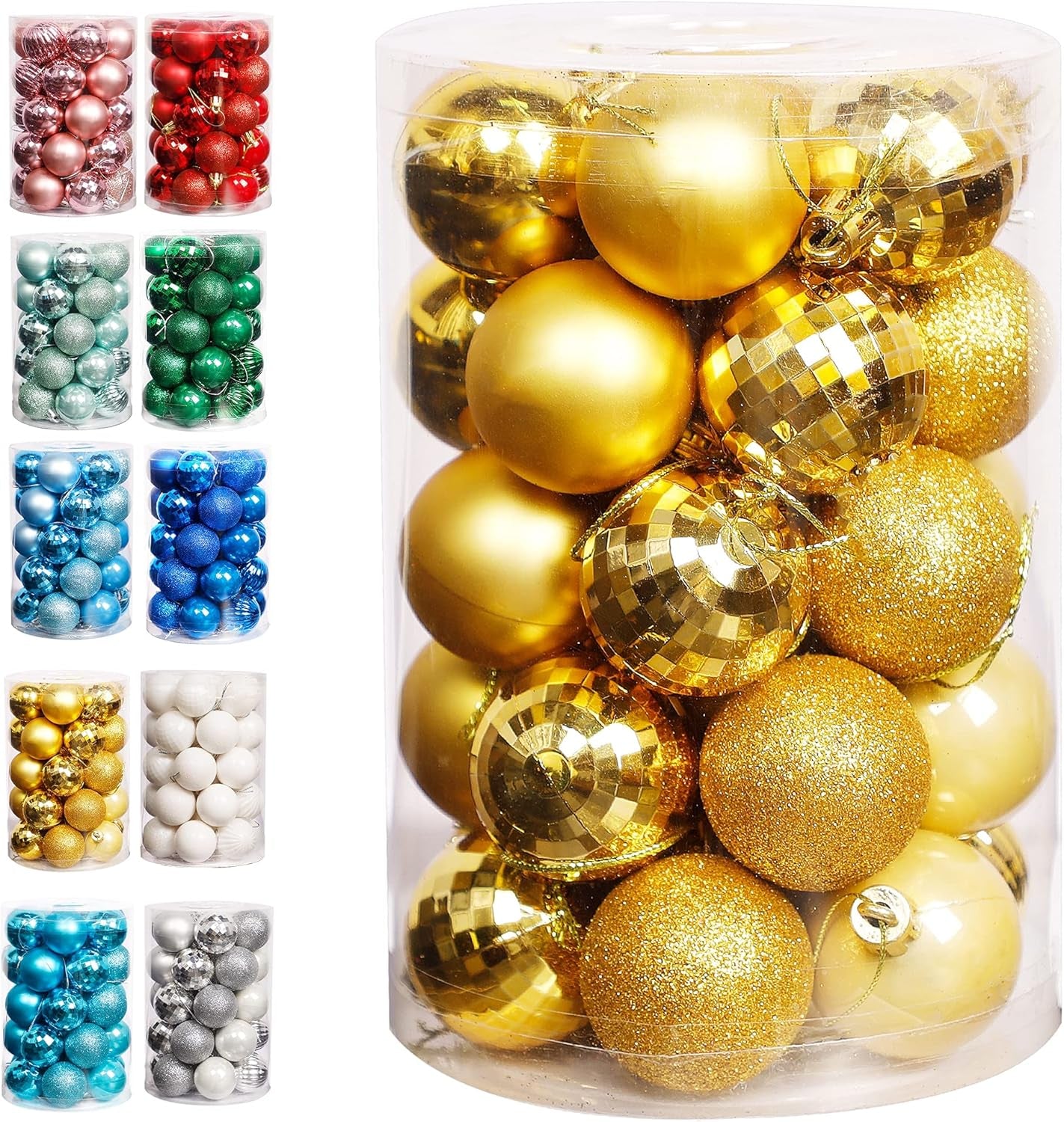 Christmas Ball Ornaments, 34 Ct Xmas Tree Decorations, Holiday Hanging Balls (Golden, 1.57")