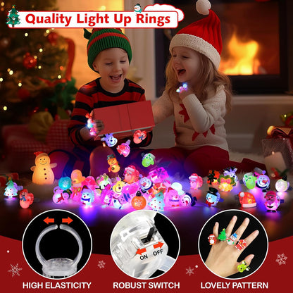 Christmas Party Favors 25Pcs 3D LED Finger Lights for Kid & Adults Toys Light up Rings Stocking Stuffers Party Favors Assorted Styles Gift Package No-Repeat Non Candy Gift New Version