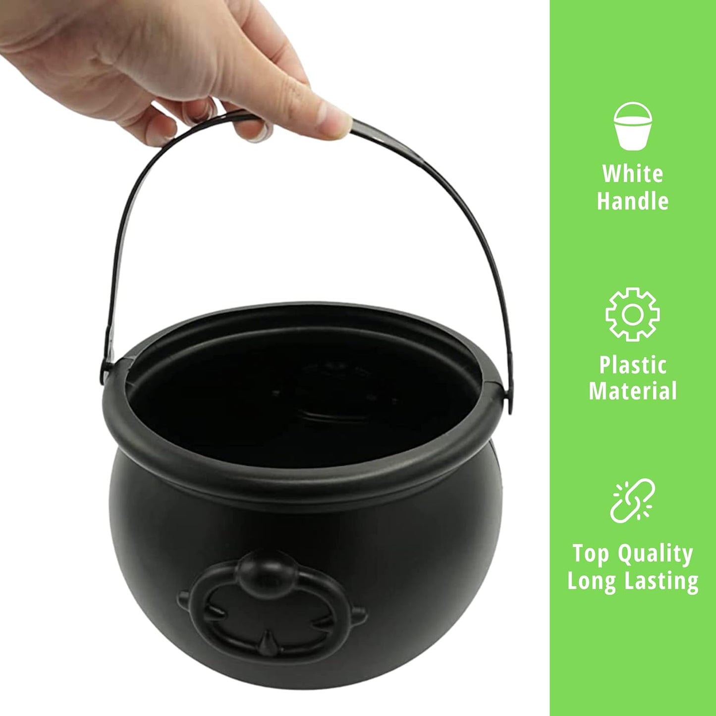 7.5" Halloween Plastic Cauldron, Black Candy Bowl, Large Witch Cauldron Pot Bucket for Halloween Decorations Trick or Treat Holder, Party Supplies Centerpiece