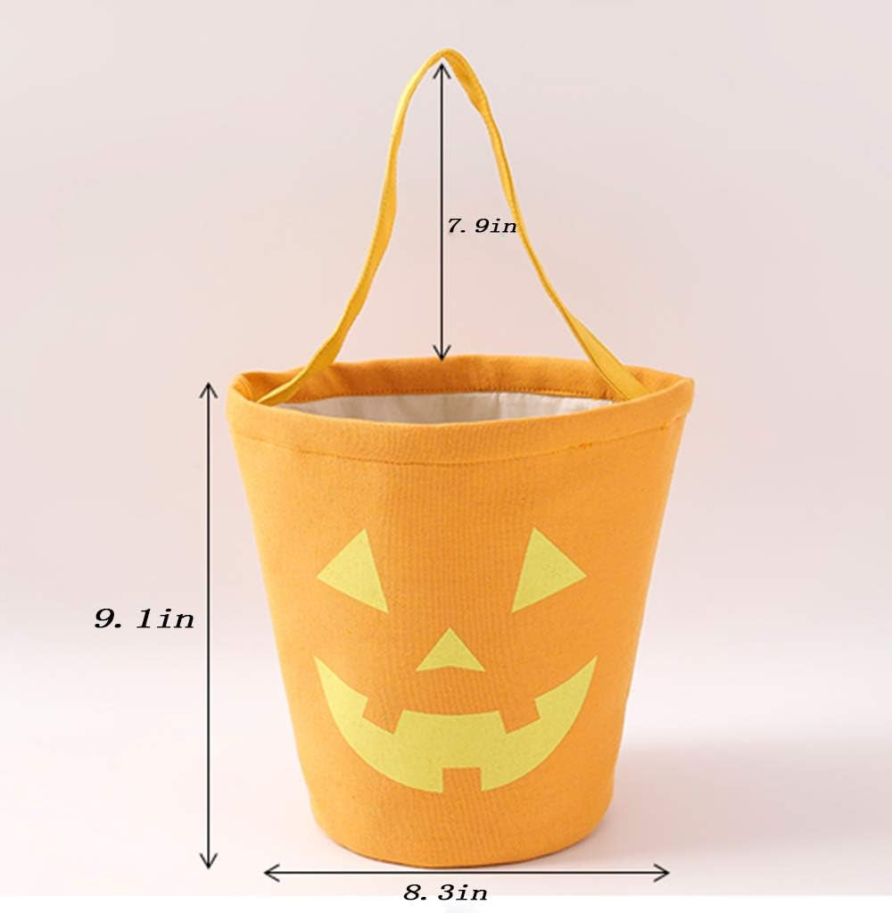 Halloween Trick or Treat Bag, Pumpkin Canvas Candy Tote Bucket Multipurpose Portable Collapsible Reusable Goody Bucket - Best Halloween Party Gifts