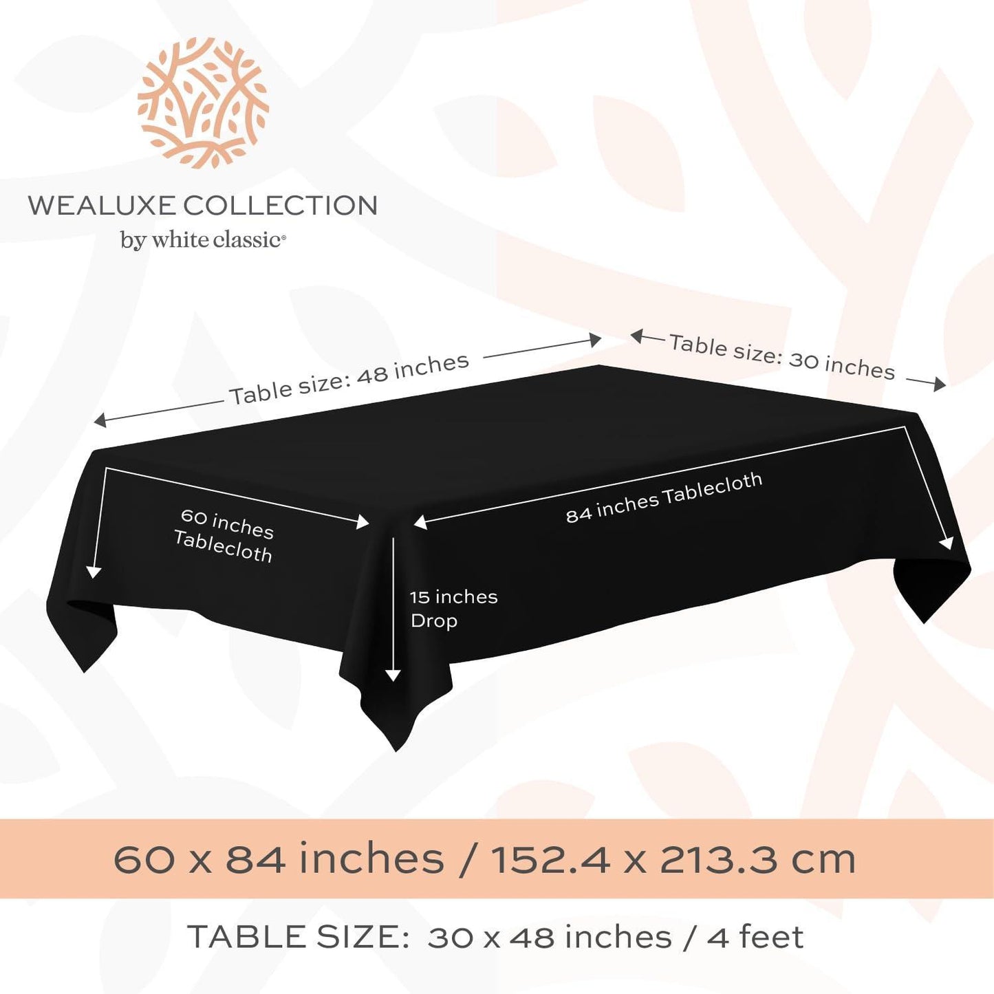 WEALUXE 2 Pack Black Kitchen Table Cloth for Folding Table 4ft [ 60 x 84 in ]