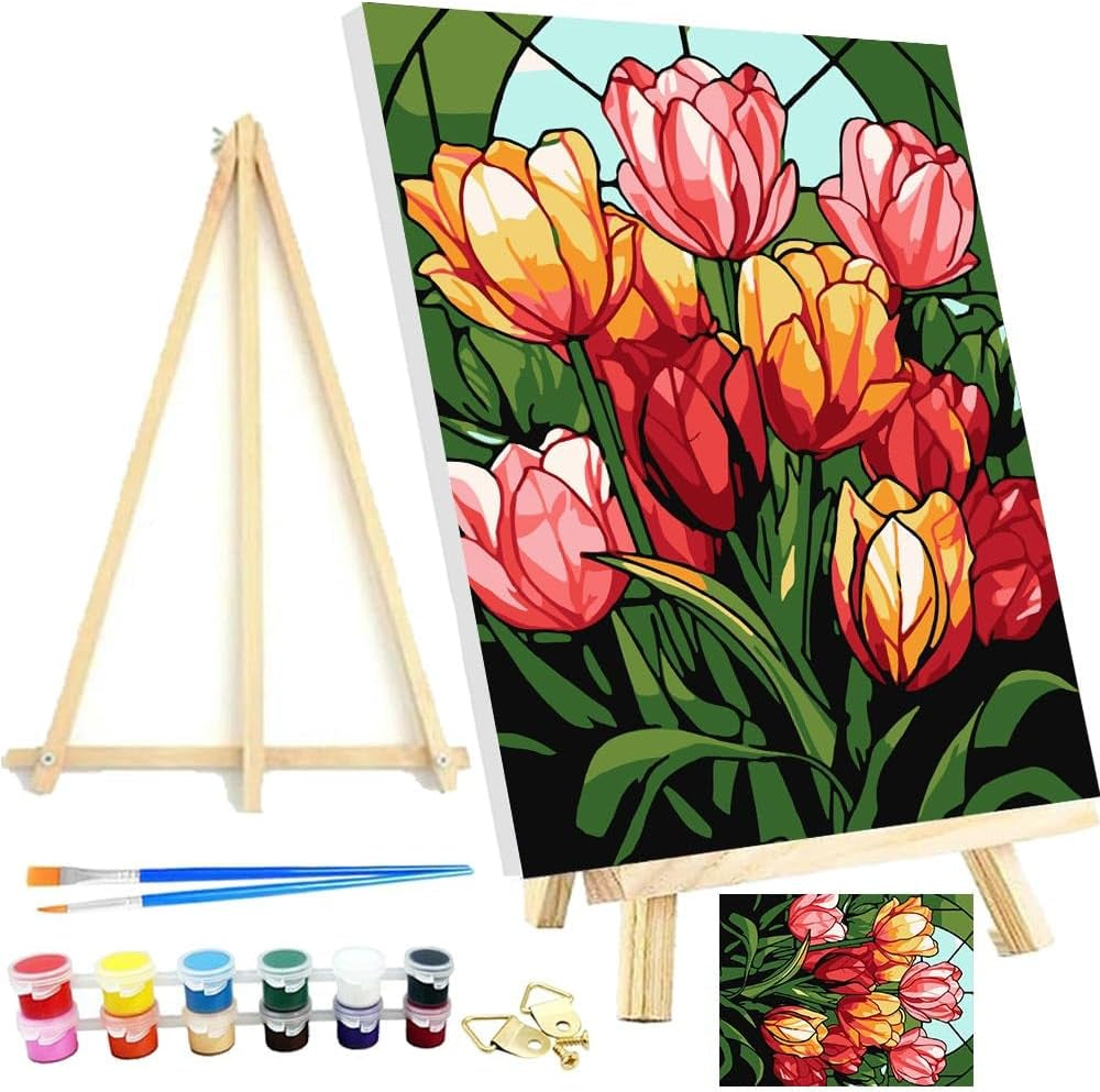 Framed and Easel Woman Flower Paint by Numbers Kit for Adults,Figure Easy Paint by Numbers Kit for Beginner Home Table and Gift for Wall Decor 7.8X11.8Inch