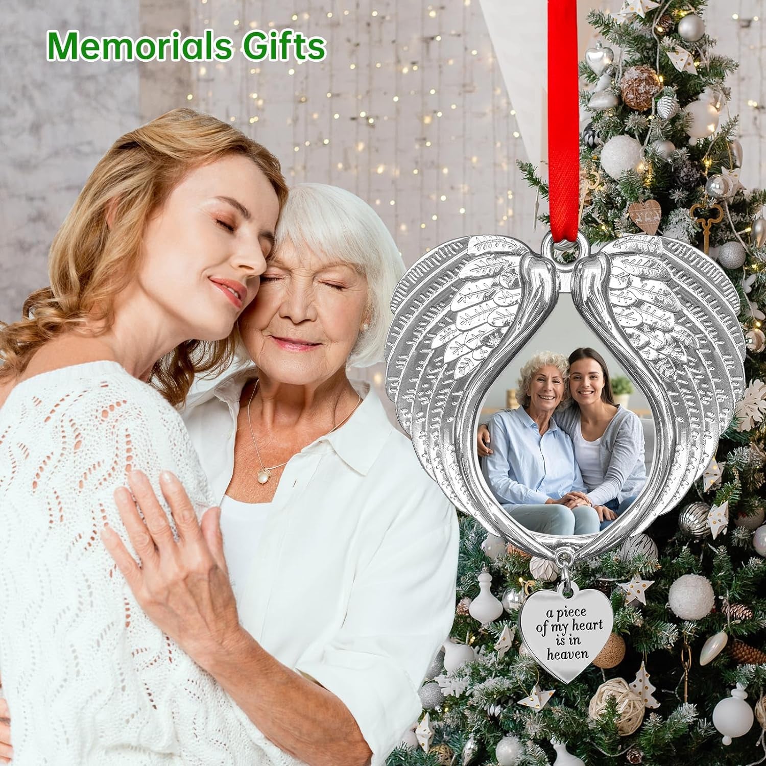 Memorial Christmas Angel Wings Photo Frame Ornament for Christmas Tree - Personalized Memorial Gifts Ornament for Loss of Loved One