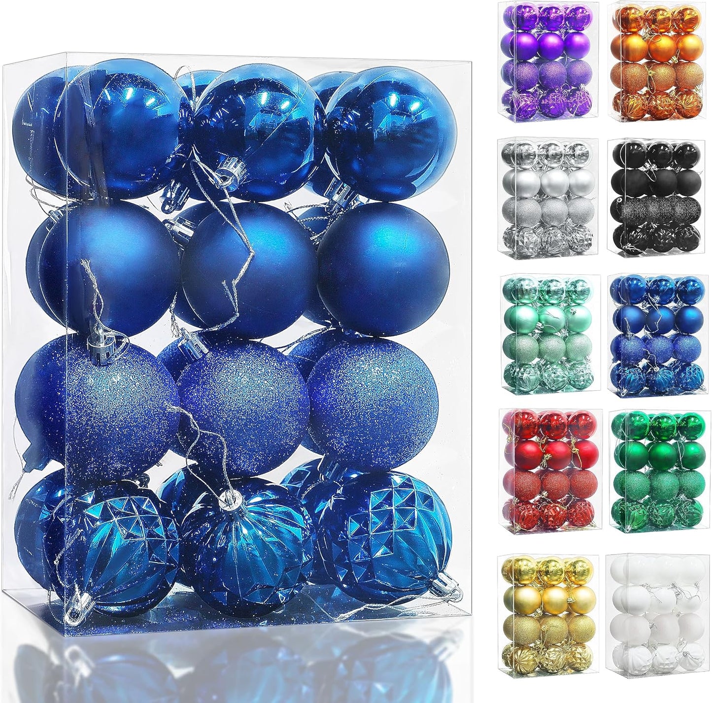 Christmas Ball Ornaments, 24 Ct Pre-Strung Xmas Tree Decorations, Holiday Hanging Balls Blue 2.36"