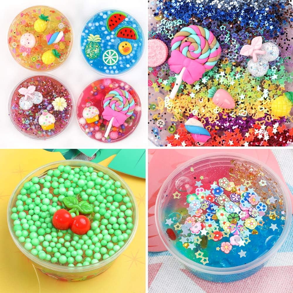 110Pcs Slime Making Kit, Add Ins, Accessories, Glitter, Foam Balls, Fishbowl Beads, Sequins, Shells, Candy Charms, Cups for Slime Party