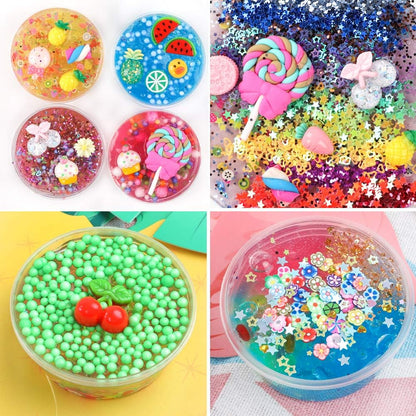 110Pcs Slime Making Kit, Add Ins, Accessories, Glitter, Foam Balls, Fishbowl Beads, Sequins, Shells, Candy Charms, Cups for Slime Party
